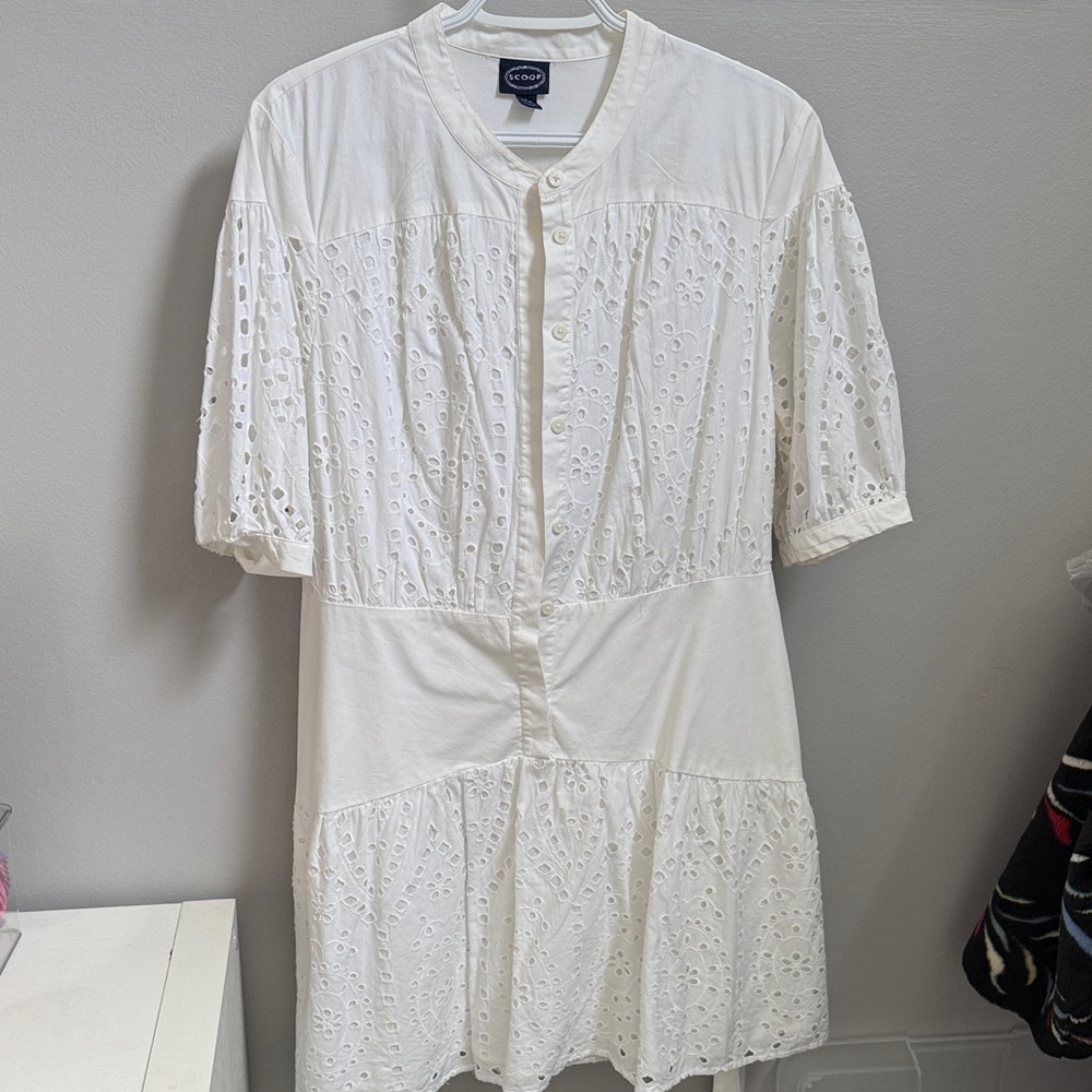 SCoop White Eyelet Button Front Dress